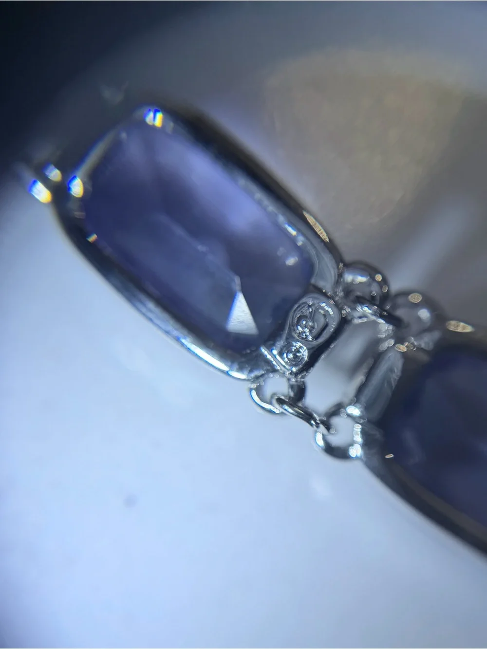 Tanzanite Purple Cushion Cut Crystal Rhodium Link Bracelet